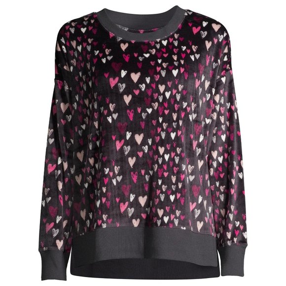 new PJ Pajama Top black w pink hearts velour size XLARGE 16 18 soft warm - Picture 1 of 6